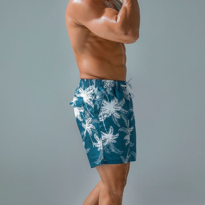 Men'S Fashion Leaf Print Quick-Drying Beach Surf Shorts
